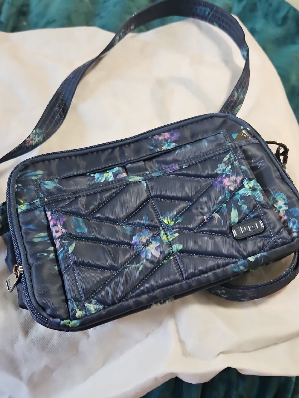 lug Navy Floral Quilted Crossbody Bag